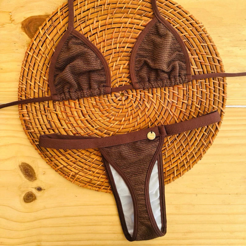 Biquíni Cortininha fita bronze tecido anarruga