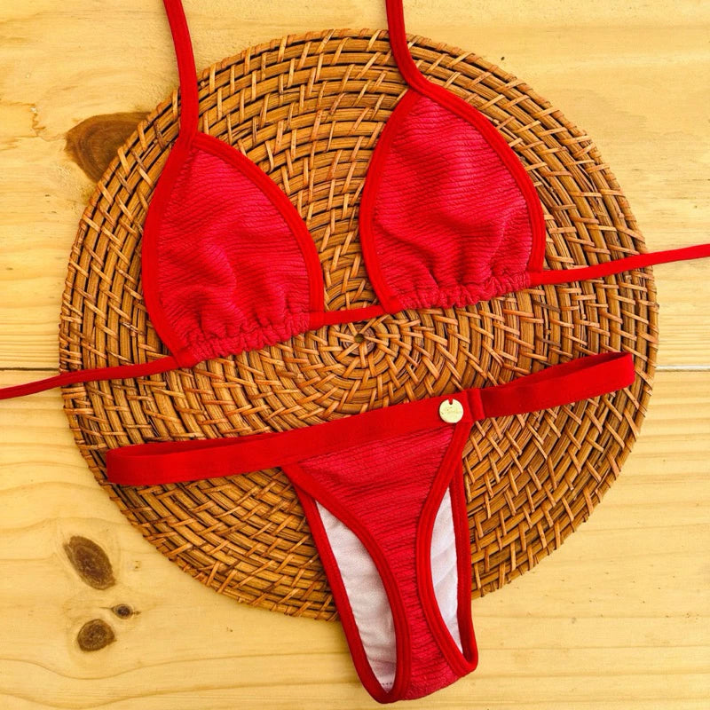 Biquíni Cortininha fita bronze tecido anarruga