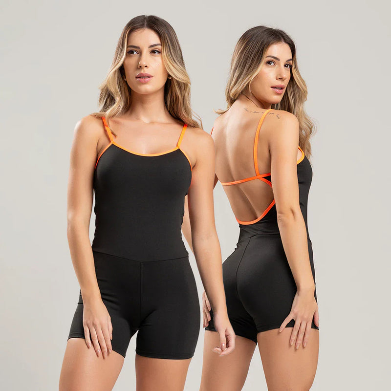 Macaquinho Básico Fitness Academia Detalhe em Viés Neon