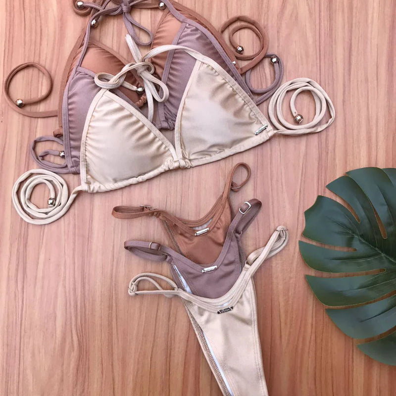 Biquíni Cortininha Fio Dental Bojo Removível Cós Regulável