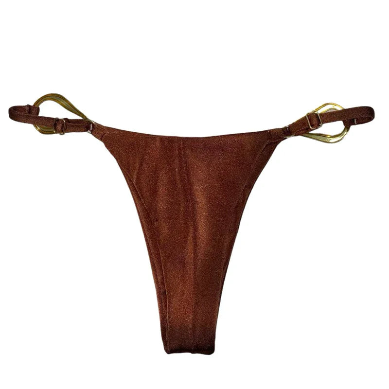 Biquini Luxo Nusa Cortininha Cintilante Metais Dourados Calcinha Regulagem Bojo