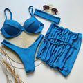 Conjunto Kit Saia Top Meia Taça Calcinha Asa Delta Ibiza Biquini Feminino Com Bojo Removivel Verão
