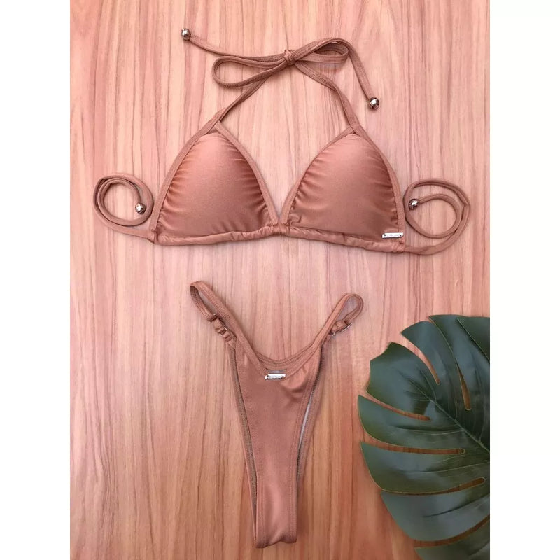 Biquíni Cortininha Fio Dental Bojo Removível Cós Regulável