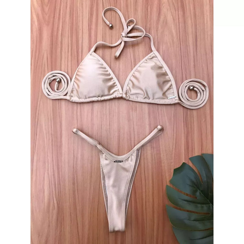 Biquíni Cortininha Fio Dental Bojo Removível Cós Regulável