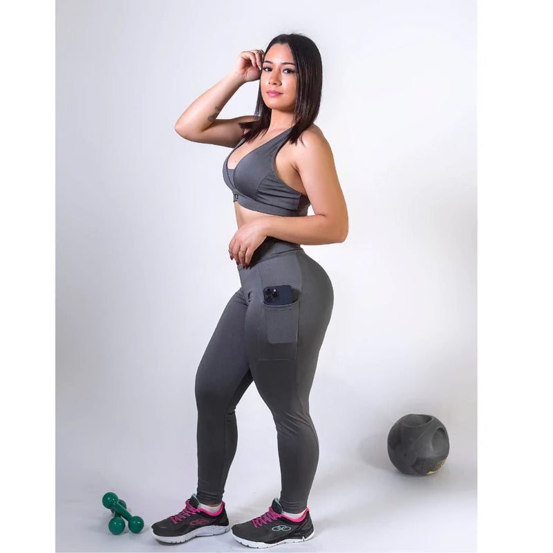 Calça Legging C/ Bolso Cos Alto Grosso E Costura Reforçada