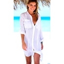 Saida de Praia Vestido Chemise Camisa Camisao - Premium Branco Manga Longa