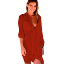 Saida de Praia Vestido Chemise Camisa Camisao - Premium Branco Manga Longa